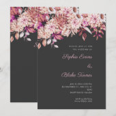 Boho Brown Pink Floral Winter Pebble Gray Wedding Einladung (Vorne/Hinten)