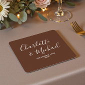 Boho Brown Script Minimalist Wedding Rechteckiger Pappuntersetzer