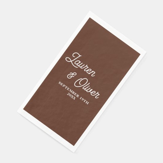 Boho Brown Script Minimalist Wedding Serviette (Ecke)