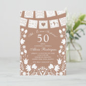 Boho Brown Talavera Mexican Surprise Birthday Einladung (Stehend Vorderseite)