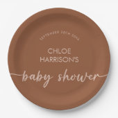 Boho Brown Terracotta Beige Script Baby Dusche Pappteller (Vorderseite)