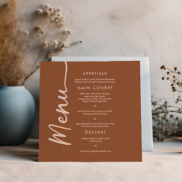 Boho Brown Terracotta Trendy Wedding Menu Einladung