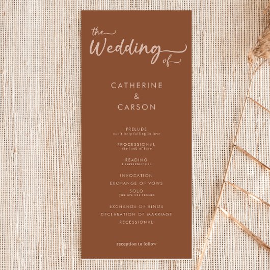 Boho Brown Terracotta Trendy Wedding Program