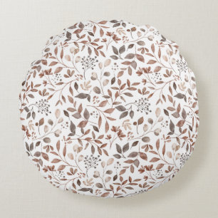 Boho Brown Terrakotta Botanische Blätter  Rundes Kissen