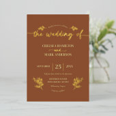 Boho Brown Trendy Script Wedding Folieneinladung (Stehend vorne)