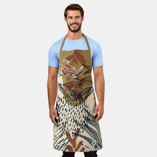 Boho Brown und Cream-Blätter Schürze (Getragen)