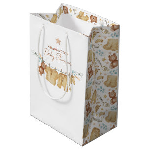 Boho Brown Watercolor Clothesline Babydusche Mittlere Geschenktüte