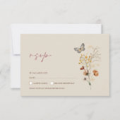 Boho Brown Wildblumen und Schmetterlinge Hochzeite RSVP Karte (Vorderseite)