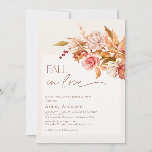 Boho Browns Fall Floral Fall In Liebe Brautparty Einladung (Vorderseite)