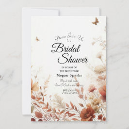 Boho Browns with Butterflies Floral Bridal Shower Einladung