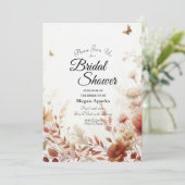 Boho Browns with Butterflies Floral Bridal Shower Einladung (Stehend Vorderseite)
