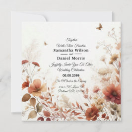 Boho Browns with Butterflies Floral Wedding Einladung