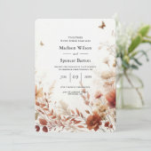Boho Browns with Butterflies Floral Wedding Einladung (Stehend Vorderseite)