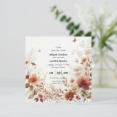 Boho Browns with Butterflies Floral Wedding Einladung (Stehend Vorderseite)