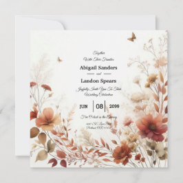 Boho Browns with Butterflies Floral Wedding Einladung