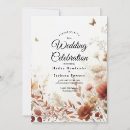 Boho Browns with Butterflies Floral Wedding Einladung