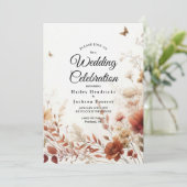 Boho Browns with Butterflies Floral Wedding Einladung (Stehend Vorderseite)