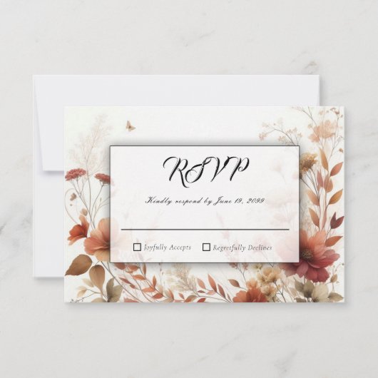 Boho Browns with Butterflies Floral Wedding RSVP Karte (Vorderseite)