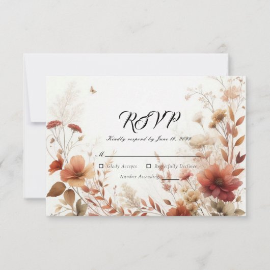Boho Browns with Butterflies Floral Wedding RSVP Karte (Vorderseite)