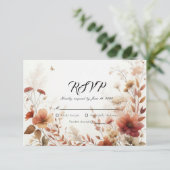 Boho Browns with Butterflies Floral Wedding RSVP Karte (Stehend Vorderseite)