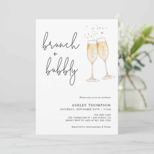 Boho Brunch & Bubbly Bridal Dusche Einladung (Stehend Vorderseite)