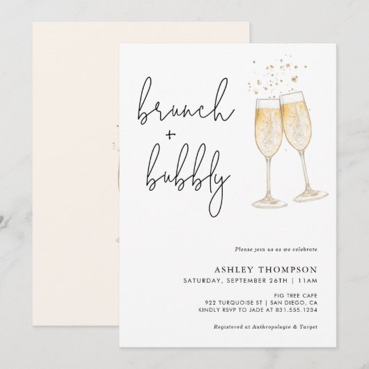 Boho Brunch & Bubbly Bridal Dusche Einladung (Vorne/Hinten)
