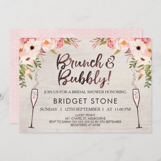 Boho Brunch-sprudelnde Brautparty-Einladung Einladung (Vorne/Hinten)