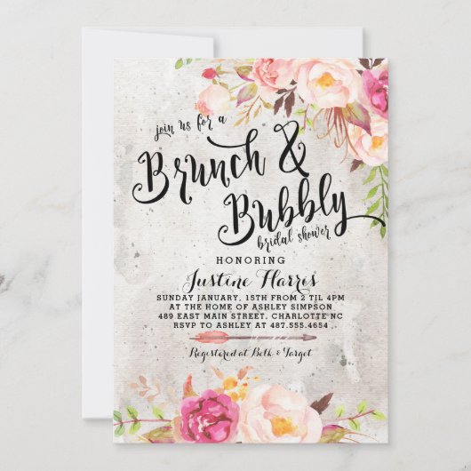 Boho Brunch und Blubbly Bridal Dusche Einladung (Vorderseite)