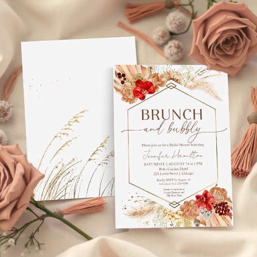 Boho Brunch und Bubbly | Terracotta-Brautparty Einladung