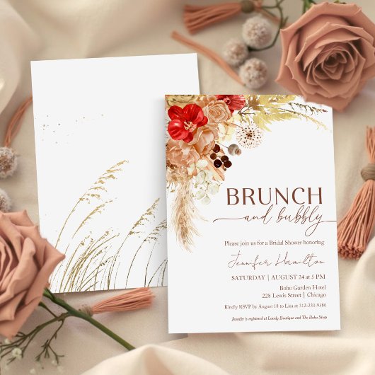 Boho Brunch und Bubbly | Terracotta-Brautparty Einladung