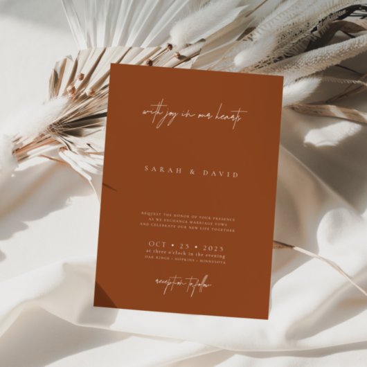 Boho Brunt Orange Elegant Hochzeit Einladung