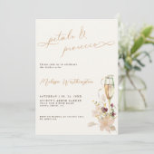 Boho Bubbly Petals & Prosecco Script Brautparty Einladung (Stehend Vorderseite)