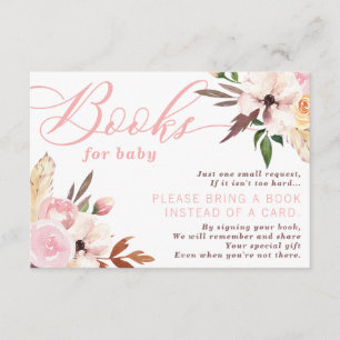 Boho Bücher für Baby-Karte, Aquarell mit Blumen Begleitkarte