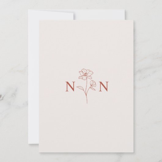 Boho Budget Terracotta Rust Blume Wedding | DIY Einladung (Rückseite)