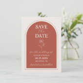 Boho Budget Terracotta Rust Blume Wedding | DIY Save The Date (Stehend Vorderseite)