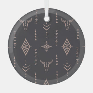 Boho-Büffelschädel, ethnisch nahtlos. Ornament Aus Glas