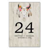 Boho-Büffelschädel-Federn-rustikale Holz-Hochzeit Tischnummer (Rückseite)