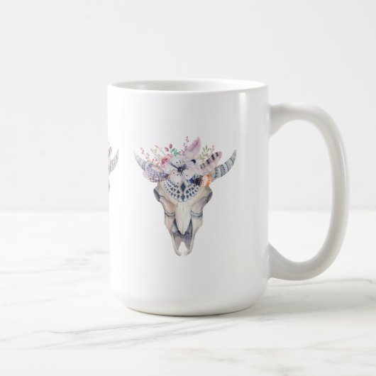 Boho Bull Scull Blumenstrauß Kaffeetasse (Rechts)