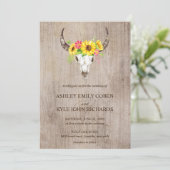 Boho Bull Skull Hochzeitseinladung mit Sonnenblume Einladung (Stehend Vorderseite)