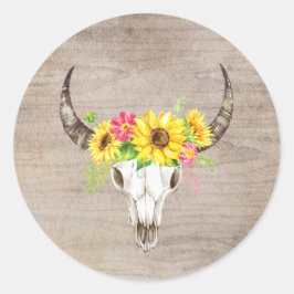 Boho Bull Skull Light Wood Runder Aufkleber