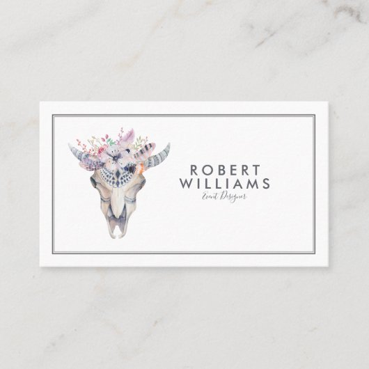 Boho Bull Skull & Tribal Blume Bouquet Visitenkarte (Vorderseite)