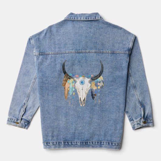 Boho Bull Skull Women's Denim Jacket Jeansjacke (Rückseite)