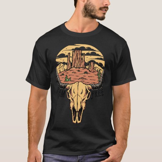 Boho Bull Skull Wüste Sunset Roam Free Western Co T-Shirt (Vorderseite)