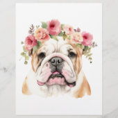 Boho Bulldog Blume Crown Watercolor Briefbogen (Vorderseite)
