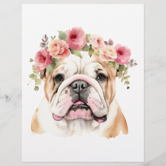 Boho Bulldog Blume Crown Watercolor Briefbogen (Vorderseite)
