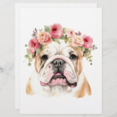 Boho Bulldog Blume Crown Watercolor Briefbogen (Vorne/Hinten)