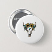 Boho Bullenschädel Sonnenblume Vintage Western Gra Button (Vorne & Hinten)