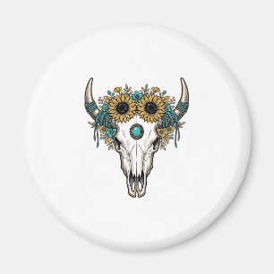 Boho Bullenschädel Sonnenblume Vintage Western Gra Magnet