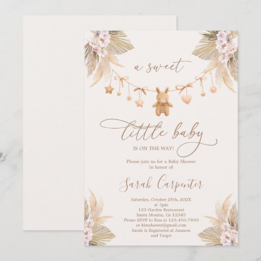 Boho Bunny Baby Shower Einladung (Vorne/Hinten)