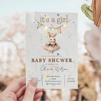 Boho Bunny Baby Shower Einladung mit floraler Verg